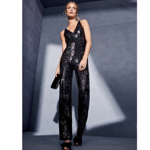 DRESS THE POPULATION BLACK SEQUINED NWOT JUMPSUIT SIZE SMALL
